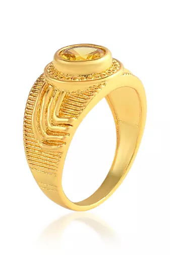 Brass gold plated yellow sapphire pukhraj finger ring