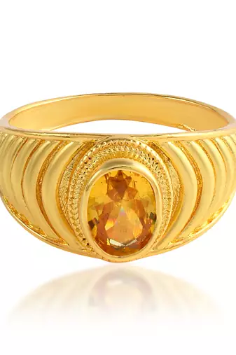 Brass gold plated yellow sapphire pukhraj finger ring