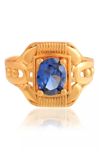 Brass gold blue sapphire neelam finger ring