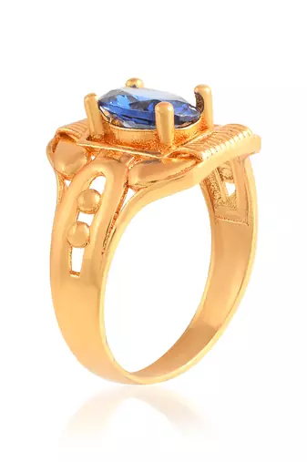 Brass gold blue sapphire neelam finger ring