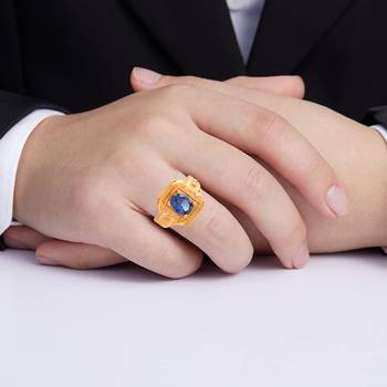 Brass gold blue sapphire neelam finger ring 4