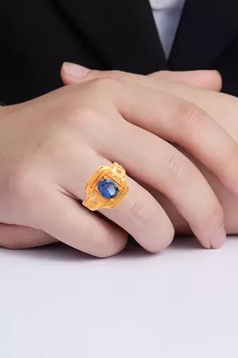 Brass gold blue sapphire neelam finger ring