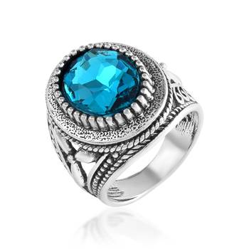 Antique silverplated faux firoza fashion finger ring 1