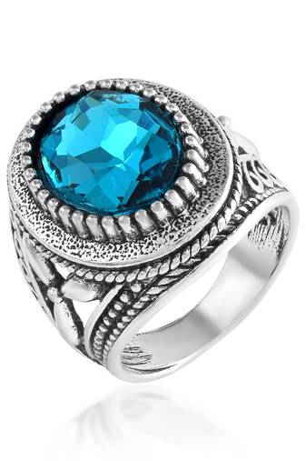 Antique silverplated faux firoza fashion finger ring