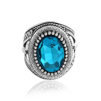 Antique silverplated faux firoza fashion finger ring 2