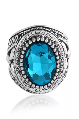 Antique silverplated faux firoza fashion finger ring