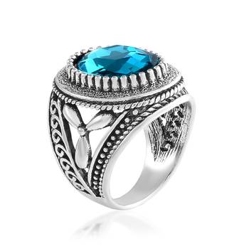 Antique silverplated faux firoza fashion finger ring 3