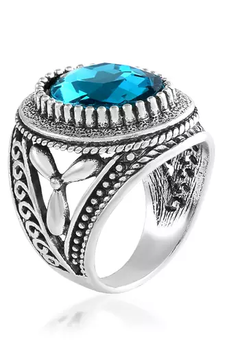 Antique silverplated faux firoza fashion finger ring