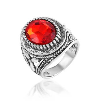Antique silverplated faux ruby fashion finger ring 1