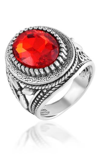Antique silverplated faux ruby fashion finger ring
