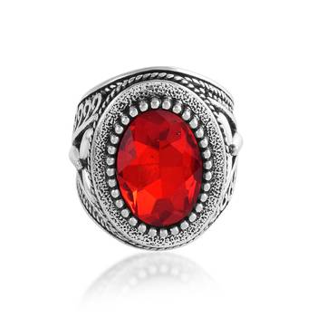 Antique silverplated faux ruby fashion finger ring 2