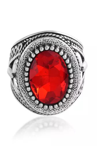 Antique silverplated faux ruby fashion finger ring