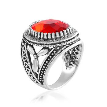 Antique silverplated faux ruby fashion finger ring 3