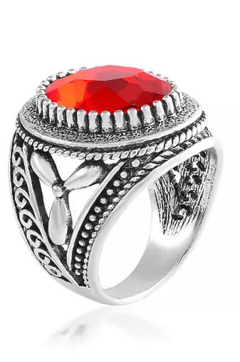 Antique silverplated faux ruby fashion finger ring