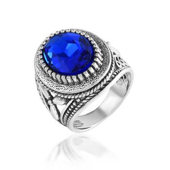 Antique silverplated faux blue sapphire neelam fashion finger ring 1