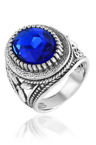 Antique silverplated faux blue sapphire neelam fashion finger ring