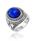 Antique silverplated faux blue sapphire neelam fashion finger ring