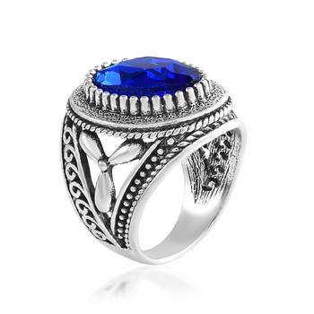 Antique silverplated faux blue sapphire neelam fashion finger ring 3