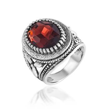 Antique silverplated hessonite gomed fashion finger ring 1
