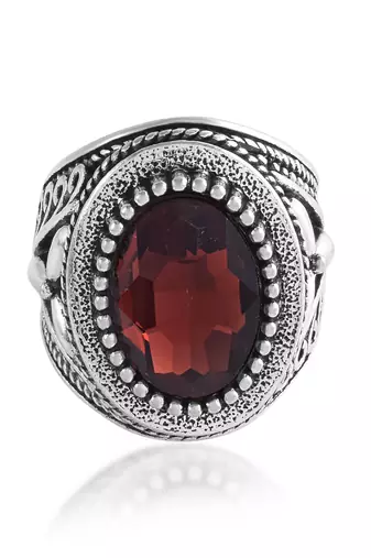 Antique silverplated hessonite gomed fashion finger ring