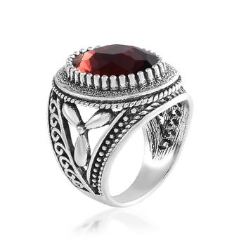 Antique silverplated hessonite gomed fashion finger ring 3