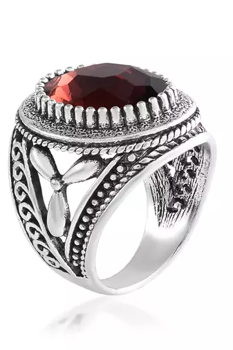 Antique silverplated hessonite gomed fashion finger ring