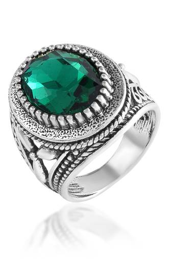 Antique silverplated faux emerald panna fashion finger ring
