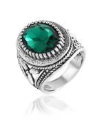Antique silverplated faux emerald panna fashion finger ring