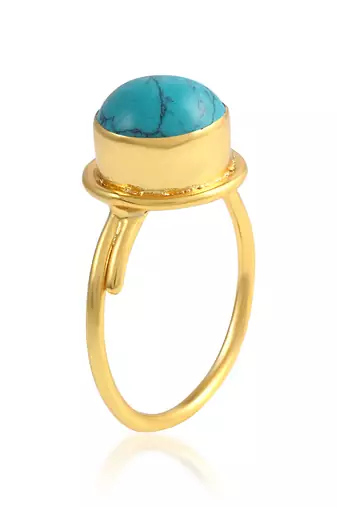 Brass gold plated turquoise firoza finger ring