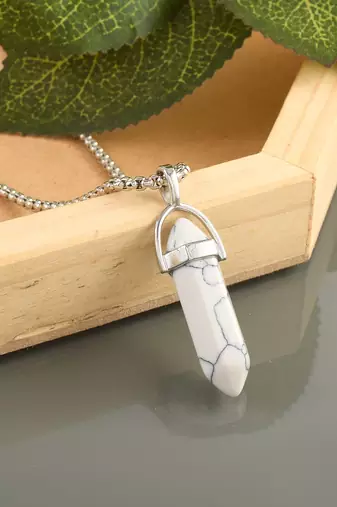 Brass silver reiki healing stone howlite pendant