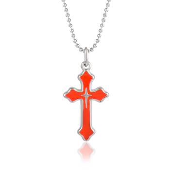 dzine trendz stainless steel red crucifix pendant silver plated 1