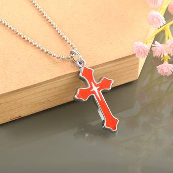 dzine trendz stainless steel red crucifix pendant silver plated 4