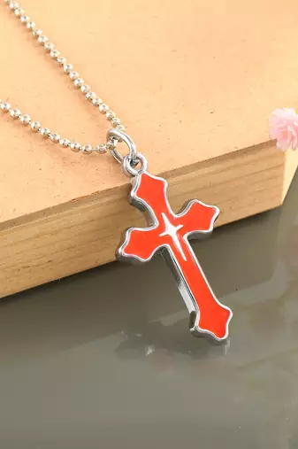dzine trendz stainless steel red crucifix pendant silver plated