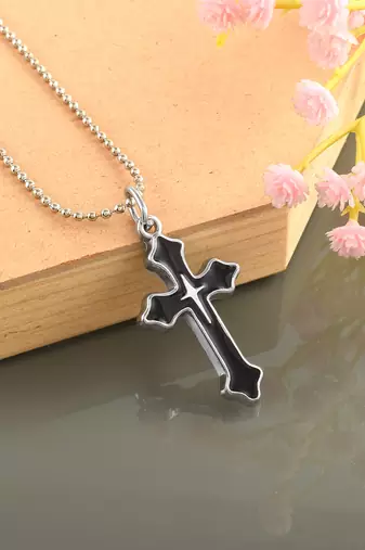 Dzine Trendz Pendant Stainless Steel Black Cross