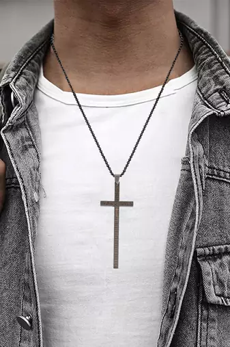 stainless steel long cross pendant necklace