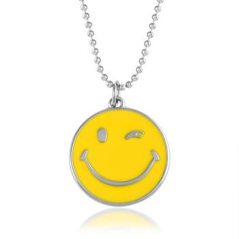 Stainless steel winking emoji pendant 1