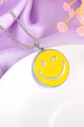 Stainless steel winking emoji pendant