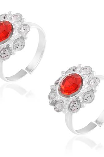 Brass silver red cz toerings women
