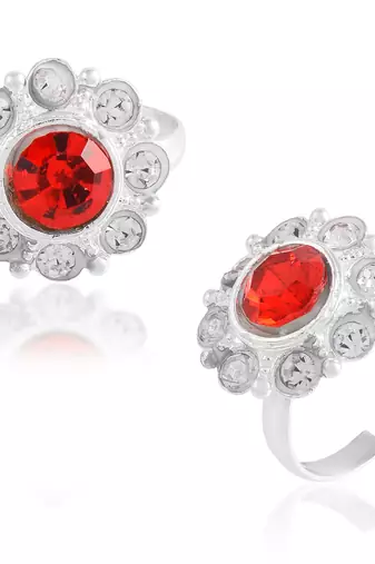 Brass silver red cz toerings women