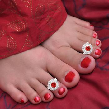Brass silver red cz toerings women 4