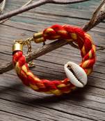 Red & yellow adjustable bracelet with pearls & natural stones