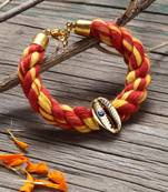 Red & yellow adjustable bracelet with pearls & natural stones