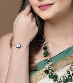 Blue & gold adjustable bracelet with pearls & natural stones