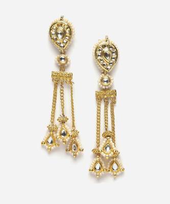 Gold & white drop earring with kundan &  pearls 3