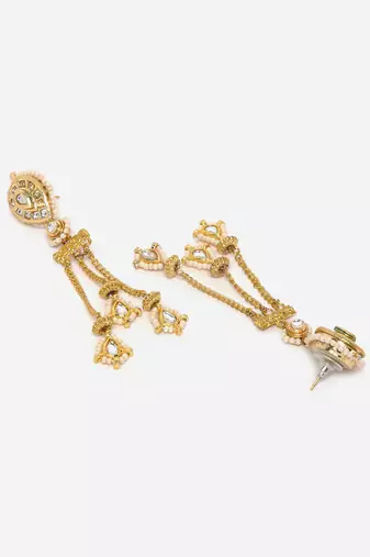 Gold & white drop earring with kundan &  pearls