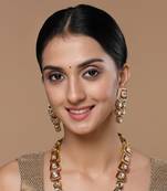 Red & gold drop earring with kundan &  pearls