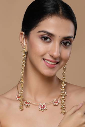 Gold & white drop earring with kundan &  pearls