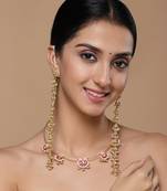Gold & white drop earring with kundan &  pearls
