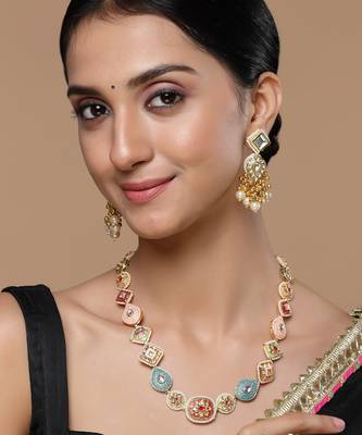 Gold & white drop earring with kundan &  pearls 1