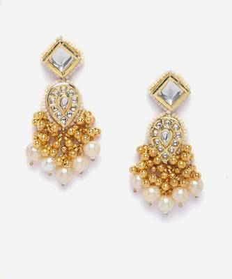 Gold & white drop earring with kundan &  pearls 3